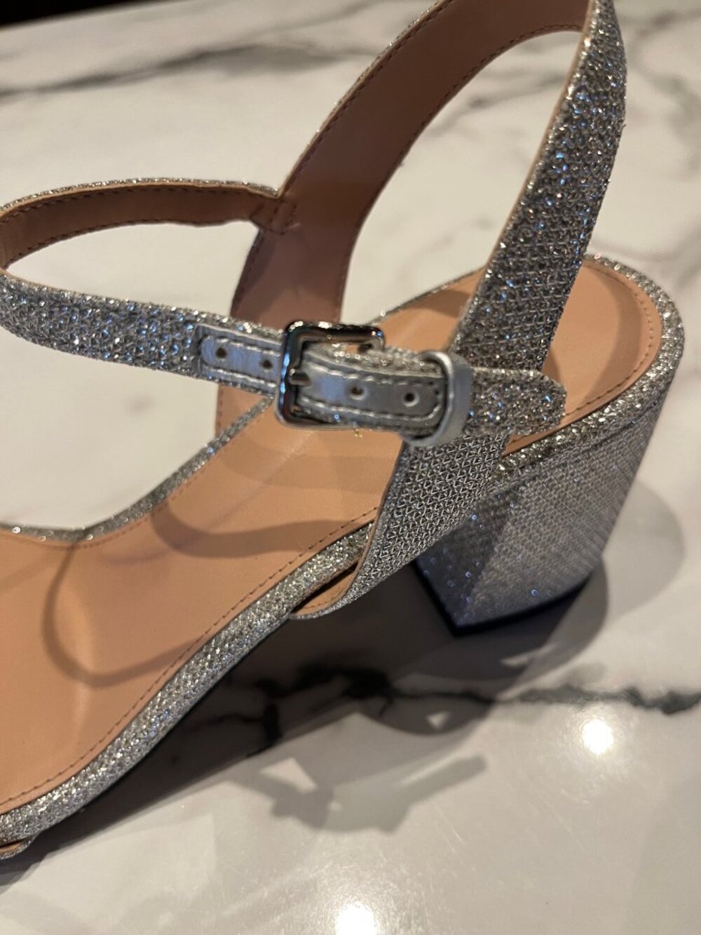 Cole Haan Josie Silver Glitter Block Heel Sandals - Size 7 1/2 - Picture 11 of 13
